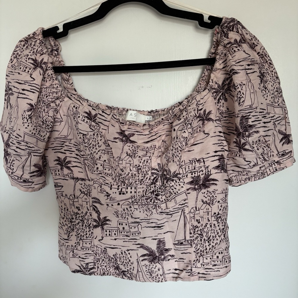 Anthropologie ASTR The Label Larisa Blouse Top Med coastal village print Org $98